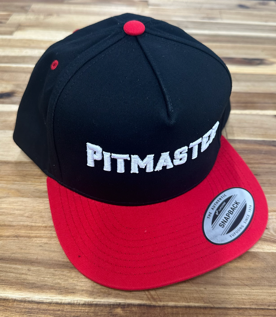 Hat - Red/Gray or Black/Red Embroidered "Pitmaster" Flat Bill